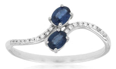 .51CT DIAMOND & AAA SAPPHIRE 14KT WHITE GOLD OVAL & ROUND CRISS CROSS LOVE RING