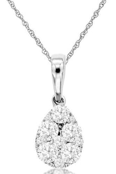 .5CT DIAMOND 14K WHITE GOLD CLASSIC CLUSTER INVISIBLE TEAR DROP FLOATING PENDANT