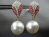 LARGE 1.46CT DIAMOND & PINK SAPPHIRE SOUTH SEA PEARL 14K WHITE GOLD 3D EARRINGS
