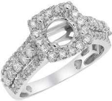 1.10CT DIAMOND 14KT WHITE GOLD 3D 4 PRONG SQUARE HALO SEMI MOUNT ENGAGEMENT RING