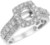 1.10CT DIAMOND 14KT WHITE GOLD 3D 4 PRONG SQUARE HALO SEMI MOUNT ENGAGEMENT RING