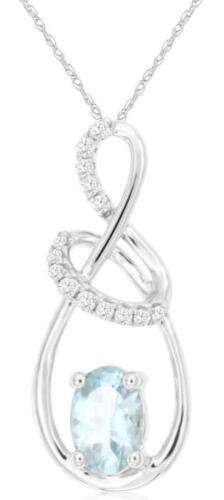 .50CT DIAMOND & AAA AQUAMARINE 14KT WHITE GOLD 3D OVAL & ROUND LOVE KNOT PENDANT