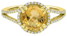 1.54CT DIAMOND & AAA CITRINE 14KT YELLOW GOLD 3D ROUND HALO FRIENDSHIP FUN RING