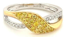 .33CT WHITE FANCY YELLOW DIAMOND 18KT 2 TONE GOLD LEAF CRISS CROSS INFINITY RING
