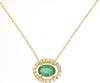 .56CT DIAMOND & AAA EMERALD 14KT YELLOW GOLD OVAL & ROUND SIDEWAY HALO NECKLACE