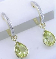 1.49CT DIAMOND & AAA LEMON QUARTZ 14KT YELLOW GOLD 3D TEAR DROP HANGING EARRINGS