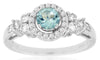 .84CT DIAMOND & AAA AQUAMARINE 14KT WHITE GOLD ROUND HALO FLOWER ENGAGEMENT RING