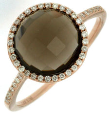 2.90CT DIAMOND & AAA SMOKY TOPAZ 14KT ROSE GOLD 3D CLASSIC ROUND HALO FUN RING
