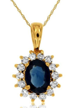 1.30CT DIAMOND & AAA SAPPHIRE 14KT YELLOW GOLD 3D OVAL & ROUND FLOATING PENDANT