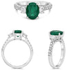 2.21CT DIAMOND & AAA EMERALD PLATINUM 3D ROUND & OVAL 3 STONE ENGAGEMENT RING