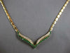LARGE & LONG 2.60CT DIAMOND & AAA EMERALD 14KT YELLOW GOLD V SHAPE LOVE NECKLACE