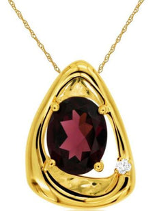 2.22CT DIAMOND & AAA GARNET 14KT YELLOW GOLD 3D OVAL & ROUND TRIANGULAR PENDANT