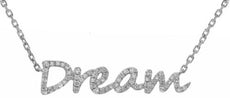 ESTATE .20CT DIAMOND 14KT WHITE GOLD 3D CLASSIC SCRIPT DREAM FUN LOVE NECKLACE