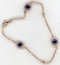1.72CT DIAMOND & AAA SAPPHIRE 14K ROSE GOLD 3D EVIL EYE BY THE YARD FUN BRACELET