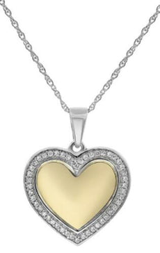 .18CT DIAMOND 14KT 2 TONE GOLD MATTE & SHINY DOUBLE HEART LOVE FLOATING PENDANT