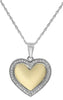 .18CT DIAMOND 14KT 2 TONE GOLD MATTE & SHINY DOUBLE HEART LOVE FLOATING PENDANT