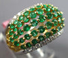 LARGE 1.81CT DIAMOND & AAA EMERALD 18K 2 TONE GOLD 3D MULTI ROW ANNIVERSARY RING