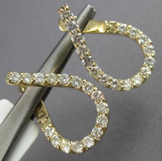 1.42CT DIAMOND 14KT YELLOW GOLD 3D OPEN TEAR DROP SIDEWAYS HOOP HANGING EARRINGS