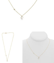 .09CT DIAMOND 14KT YELLOW GOLD 3D INITIAL C SOLITAIRE BY THE YARD FUN NECKLACE
