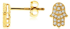 ESTATE .16CT DIAMOND 14KT YELLOW GOLD 3D CLASSIC HAMSA CHAMSA STUD EARRINGS