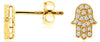 ESTATE .16CT DIAMOND 14KT YELLOW GOLD 3D CLASSIC HAMSA CHAMSA STUD EARRINGS