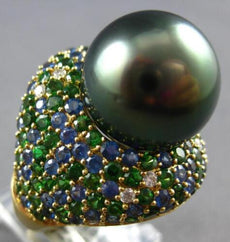 5.68CT DIAMOND & AAA MULTI COLOR GEM & AAA TAHITIAN PEARL 18KT YELLOW GOLD RING