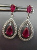 ESTATE 1.50CT DIAMOND & AAA RUBY 14KT WHITE GOLD TEAR DROP PEAR HANGING EARRINGS