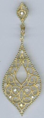 .23CT DIAMOND 14KT YELLOW GOLD 3D OPEN FILIGREE TEAR DROP LOVE FLOATING PENDANT