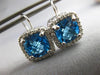 LARGE 6.62CT DIAMOND & AAA BLUE TOPAZ 14KT WHITE GOLD LEVERBACK HANGING EARRINGS