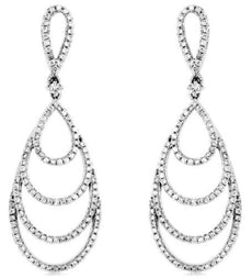 ESTATE .80CT DIAMOND 14K WHITE GOLD CLASSIC MULTI TEAR DROP FUN HANGING EARRINGS