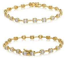 1.55CT DIAMOND 14KT YELLOW GOLD ROUND & BAGUETTE MULTI LINK MULTI SHAPE BRACELET