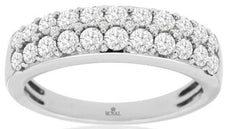 1.0CT DIAMOND 14KT WHITE GOLD 3D ROUND CLASSIC 3 ROW WEDDING ANNIVERSARY RING