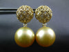 ESTATE LARGE .30CT DIAMOND & AAA GOLDEN SOUTH SEA PEARL 18K YELLOW GOLD EARRINGS