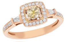 .92CT WHITE & FANCY YELLOW DIAMOND 18KT ROSE GOLD 3D SQUARE HALO ENGAGEMENT RING