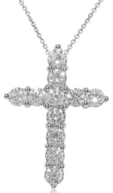 3.0CT DIAMOND 18KT WHITE GOLD CLASSIC ROUND SHARED PRONG CROSS FLOATING PENDANT