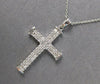 .45CT DIAMOND 14KT WHITE GOLD 3D ROUND & BAGUETTE 3 ROW CROSS FLOATING PENDANT