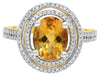 WIDE 2.60CT DIAMOND & AAA CITRINE 14KT 2 TONE GOLD OVAL & ROUND DOUBLE HALO RING