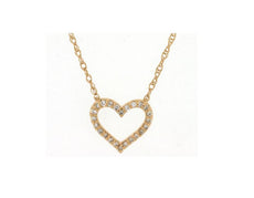 ESTATE .07CT DIAMOND 14KT YELLOW GOLD 3D CLASSIC OPEN HEART LOVE NECKLACE