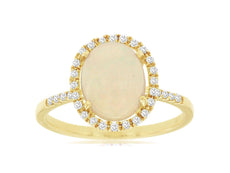 1.91CT DIAMOND & AAA OPAL 14KT YELLOW GOLD OVAL & ROUND CLASSIC ENGAGEMENT RING