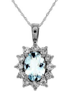 1.73CT DIAMOND & AAA AQUAMARINE 14KT WHITE GOLD 3D OVAL & ROUND FLOATING PENDANT