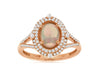 1.23CT DIAMOND & AAA OPAL 14K ROSE GOLD OVAL & ROUND DOUBLE HALO FLOWER FUN RING