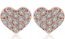 ESTATE .08CT DIAMOND 14KT ROSE GOLD 3D CLASSIC PAVE HEART FUN LOVE STUD EARRINGS