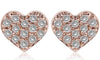ESTATE .08CT DIAMOND 14KT ROSE GOLD 3D CLASSIC PAVE HEART FUN LOVE STUD EARRINGS