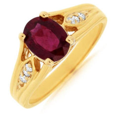 1.30CT DIAMOND & AAA RUBY 14KT YELLOW GOLD CLASSIC OVAL & ROUND ENGAGEMENT RING