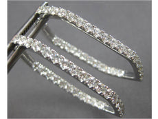 ESTATE LARGE 1.95CT DIAMOND 14KT WHITE GOLD 3D INSIDE OUT HEXAGON HOOP HANGING EARRINGS