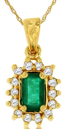 .40CT DIAMOND & AAA EMERALD 14KT YELLOW GOLD ROUND & BAGUETTE FLOATING PENDANT