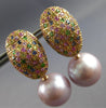 ESTATE LARGE 2.50CT AAA SAPPHIRE & PINK SOUTH SEA PEARL 18KT ROSE GOLD HANGING EARRINGS