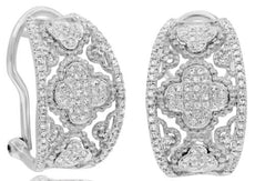 WIDE .60CT DIAMOND 14KT WHITE GOLD FLOWER OPEN FILIGREE CLASSIC CLIP ON EARRINGS