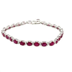11.72CT DIAMOND & AAA RUBY 14KT WHITE GOLD OVAL & ROUND CLASSIC TENNIS BRACELET