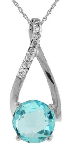 1.80CT DIAMOND & AAA BLUE TOPAZ 14KT WHITE GOLD ROUND INFINITY TEAR DROP PENDANT